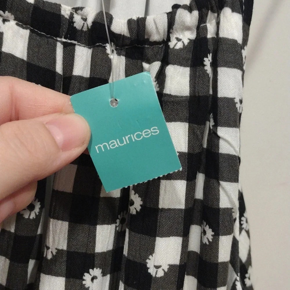 NWT Maurices Black & White Floral Gingham Summer Midi Dress Sz XL-Smocked Waist - Picture 4 of 9